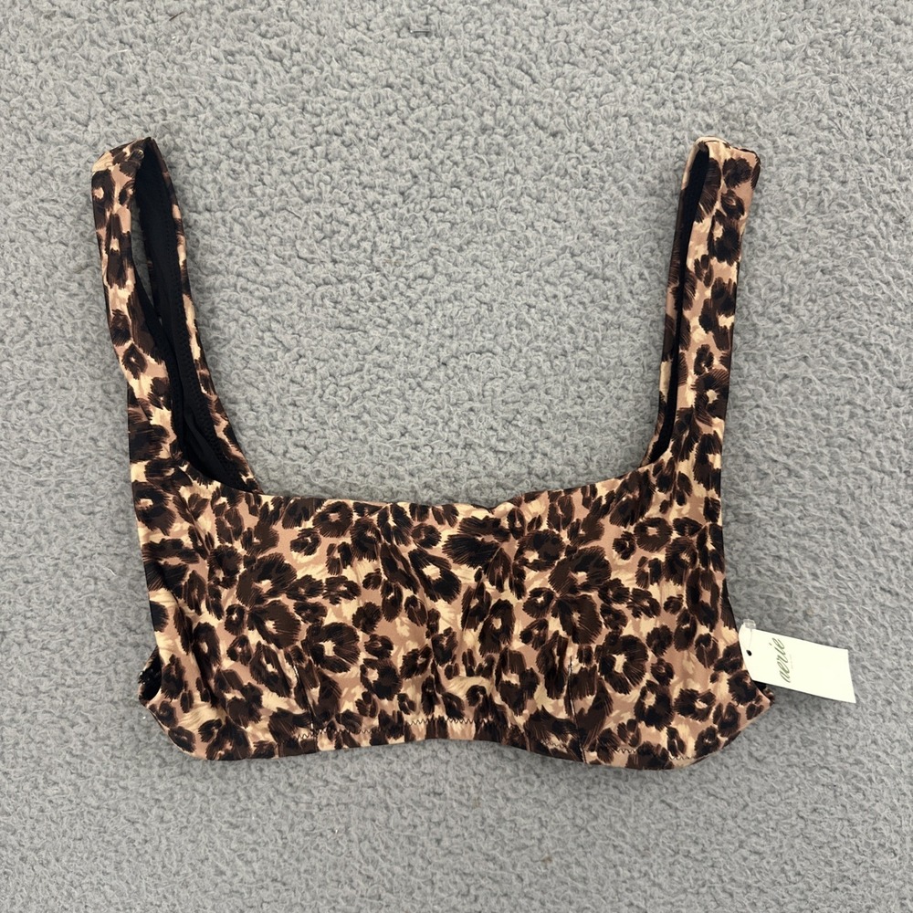NWT Aerie Leopard Scoop Bikini Top Swim Beach Vacation Cheetah Women's Small